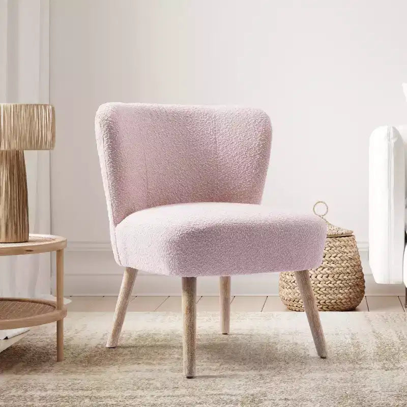 Fauteuil d'appoint sans accoudoirs en bouclé, 63,5 cm de large