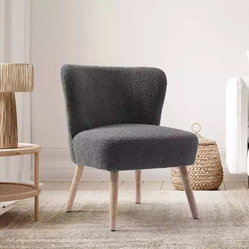 Fauteuil d'appoint sans accoudoirs en bouclé, 63,5 cm de large