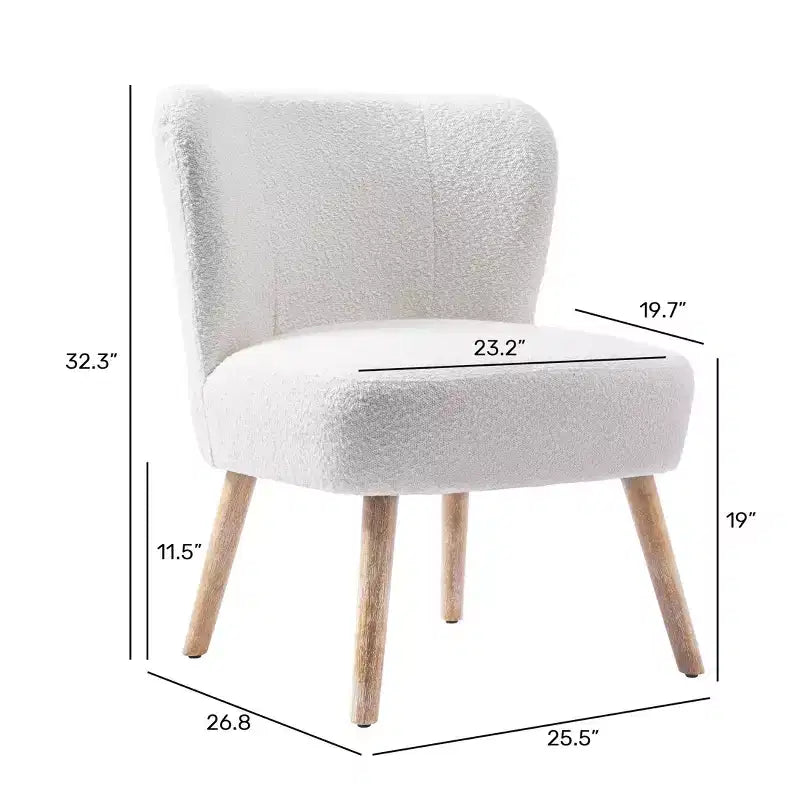 Fauteuil d'appoint sans accoudoirs en bouclé, 63,5 cm de large