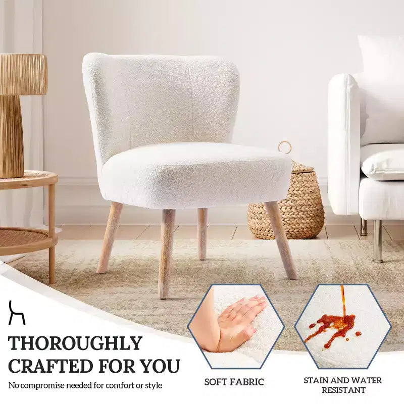 Fauteuil d'appoint sans accoudoirs en bouclé, 63,5 cm de large