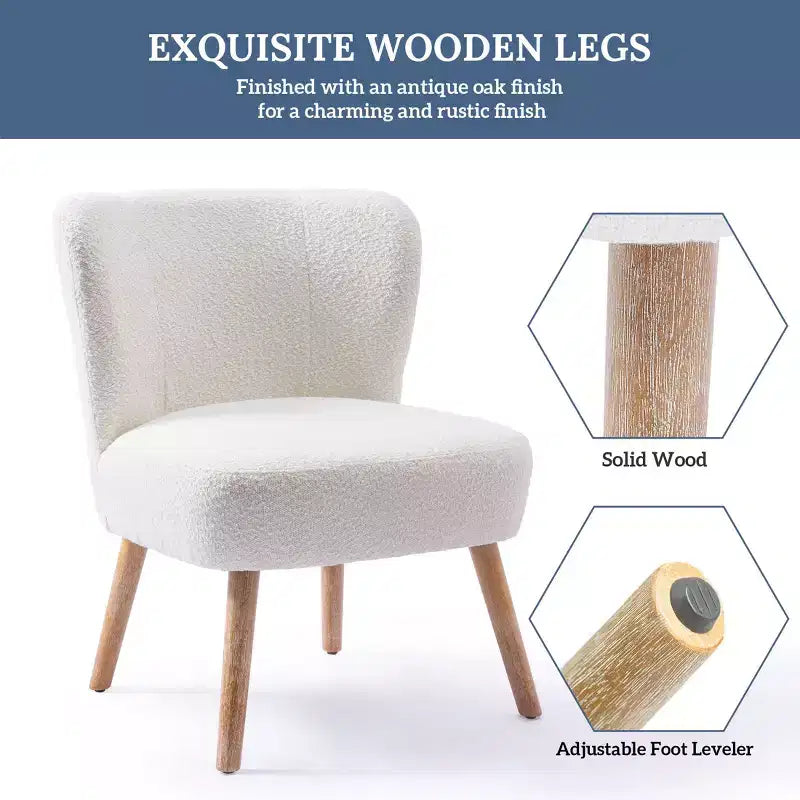 Fauteuil d'appoint sans accoudoirs en bouclé, 63,5 cm de large