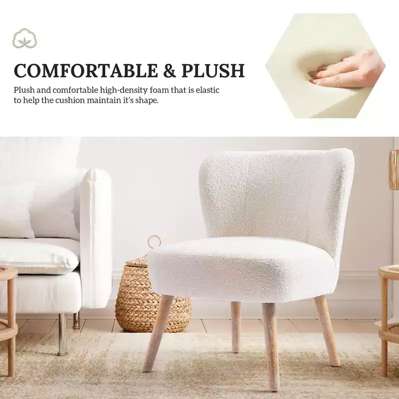 Fauteuil d'appoint sans accoudoirs en bouclé, 63,5 cm de large