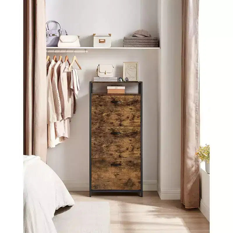 Meuble à chaussures avec 3 portes basculantes, étagère de rangement avec compartiment ouvert, séparateurs internes, pour 15 à 18 paires de chaussures, marron rustique et noir