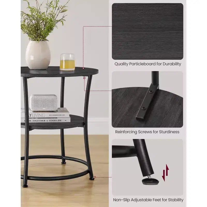 Table d'appoint ronde avec 2 étagères, table basse d'extérieur gris anthracite et noir encre
