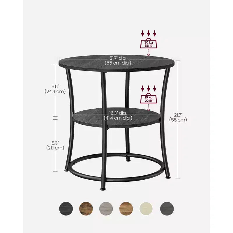 Table d'appoint ronde avec 2 étagères, table basse d'extérieur gris anthracite et noir encre