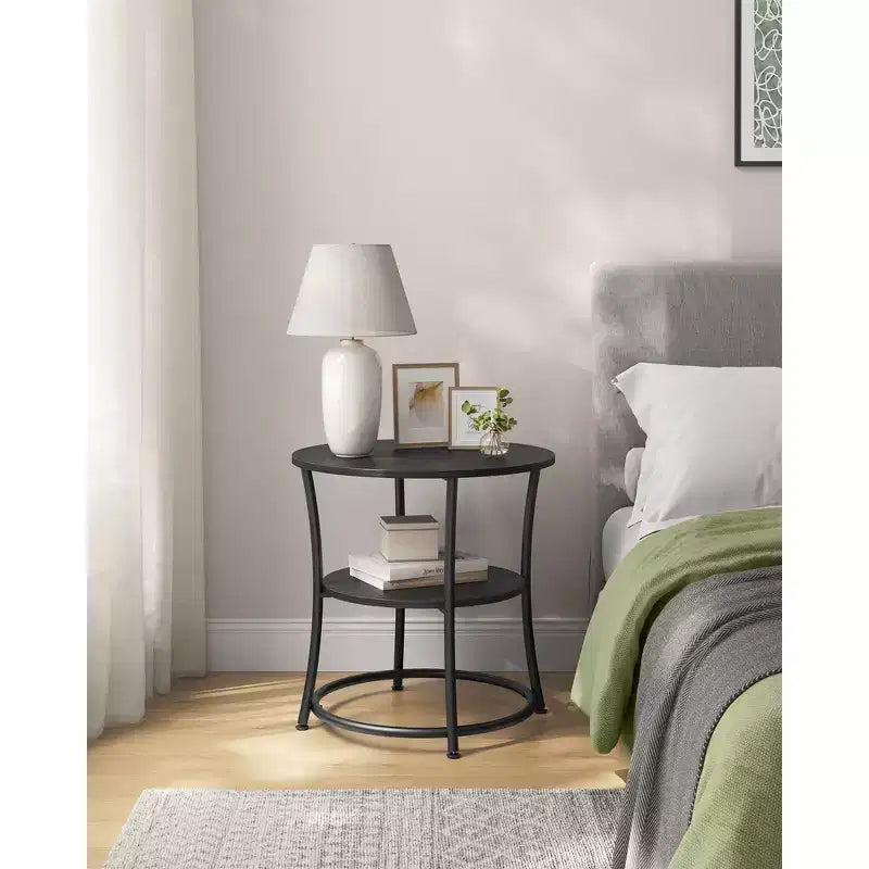 Table d'appoint ronde avec 2 étagères, table basse d'extérieur gris anthracite et noir encre