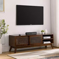 Meuble TV moderne en rotin pour téléviseur jusqu'à 65 pouces, meuble de rangement pour centre de divertissement avec porte coulissante, abstrait, marron, 150 cm, 1,5 m