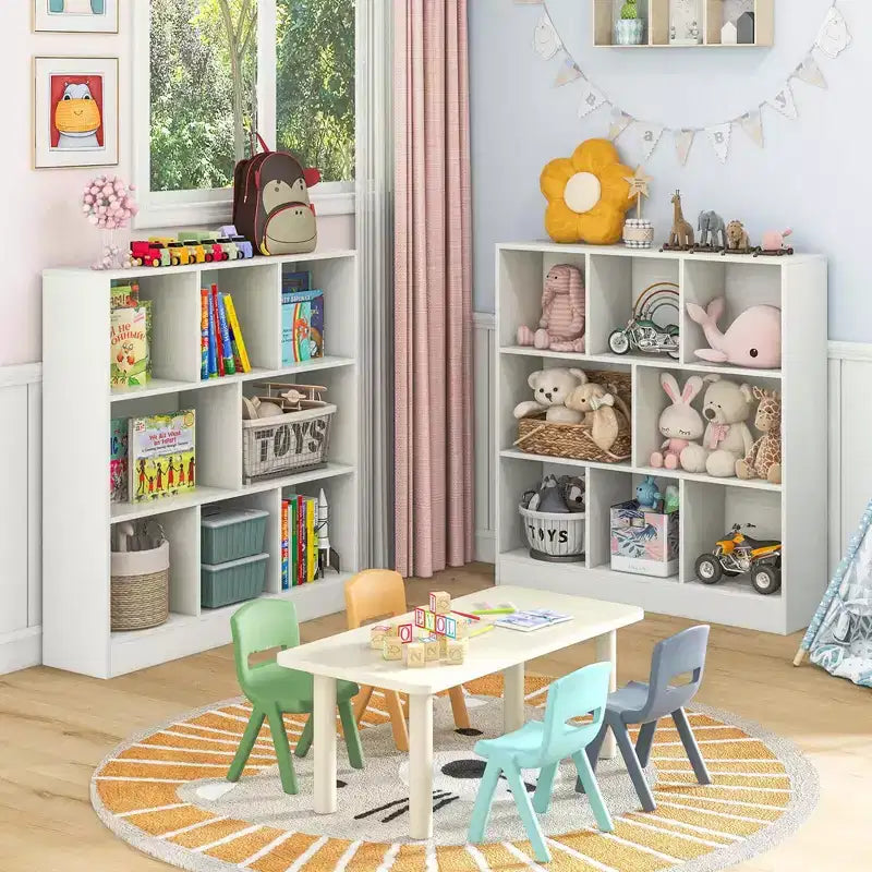 Étagère 8 cubes, 41 po, en bois, organiseur de rangement pour jouets et livres d'enfants, naturel/blanc