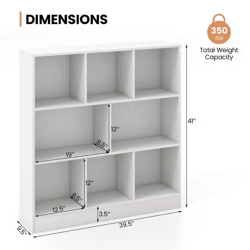 Étagère 8 cubes, 41 po, en bois, organiseur de rangement pour jouets et livres d'enfants, naturel/blanc