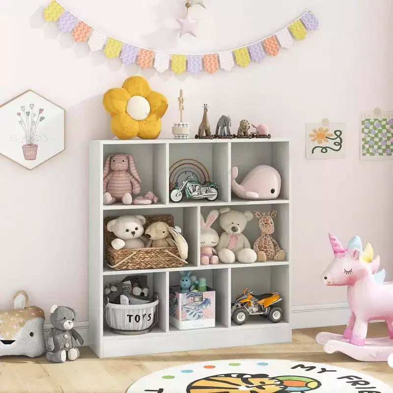 Étagère 8 cubes, 41 po, en bois, organiseur de rangement pour jouets et livres d'enfants, naturel/blanc