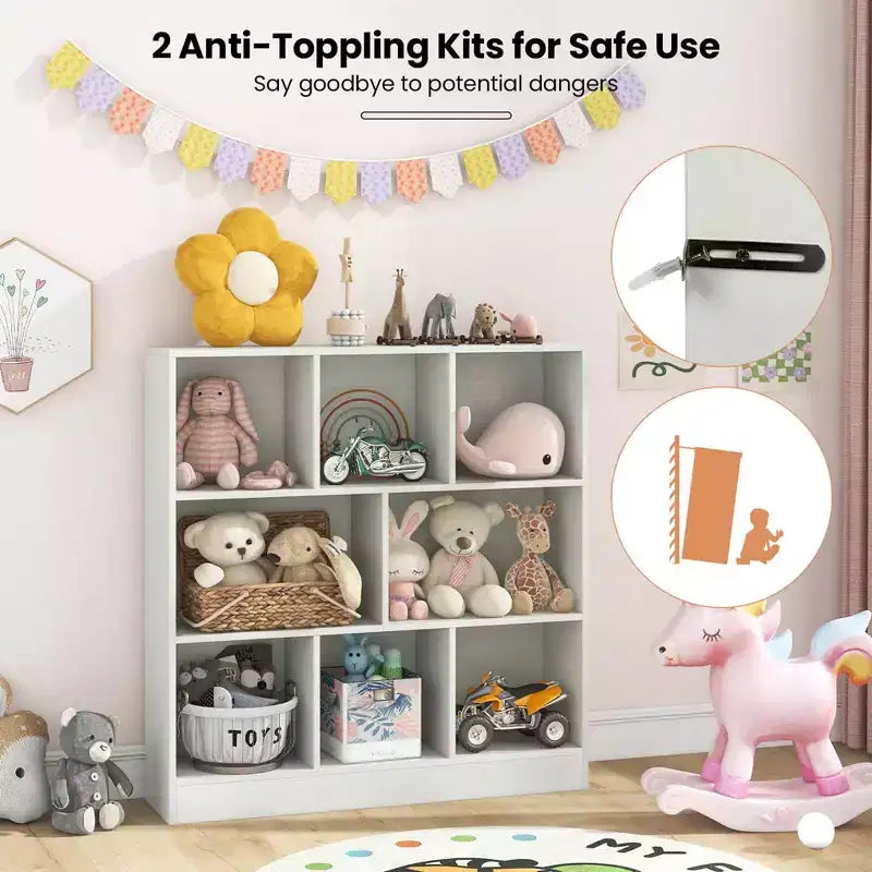 Étagère 8 cubes, 41 po, en bois, organiseur de rangement pour jouets et livres d'enfants, naturel/blanc