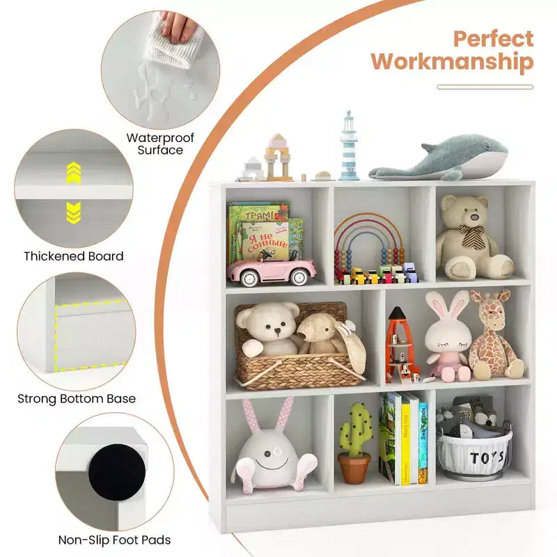 Étagère 8 cubes, 41 po, en bois, organiseur de rangement pour jouets et livres d'enfants, naturel/blanc