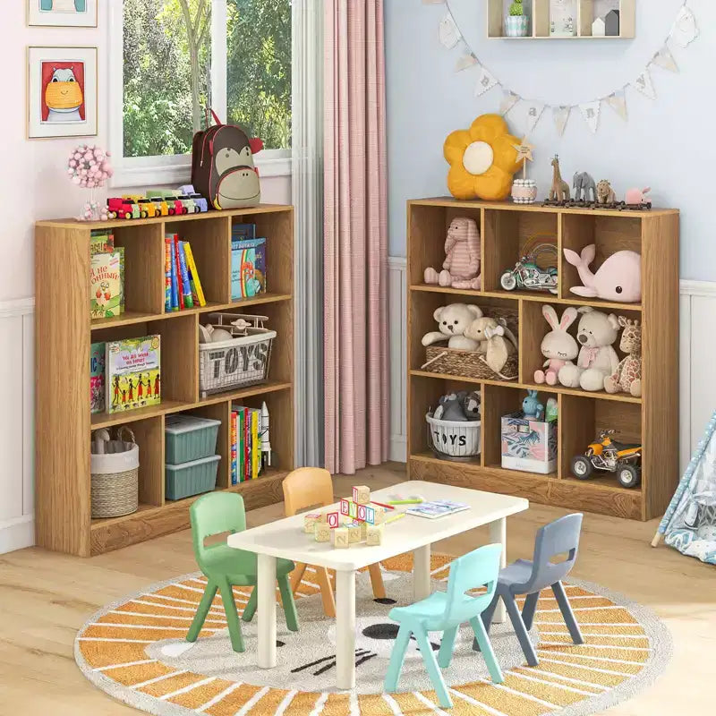 Étagère 8 cubes, 41 po, en bois, organiseur de rangement pour jouets et livres d'enfants, naturel/blanc