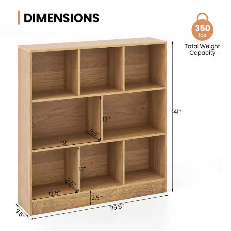 Étagère 8 cubes, 41 po, en bois, organiseur de rangement pour jouets et livres d'enfants, naturel/blanc