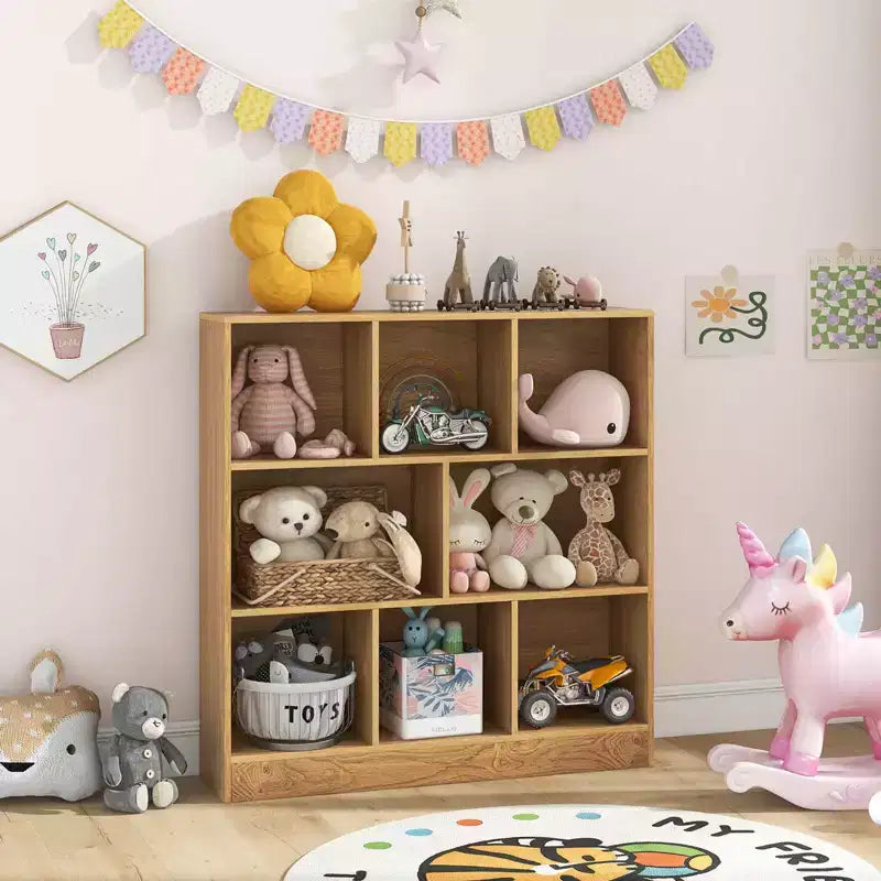 Étagère 8 cubes, 41 po, en bois, organiseur de rangement pour jouets et livres d'enfants, naturel/blanc
