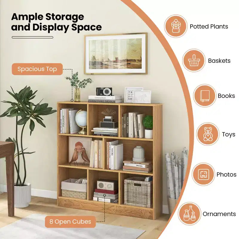 Étagère 8 cubes, 41 po, en bois, organiseur de rangement pour jouets et livres d'enfants, naturel/blanc