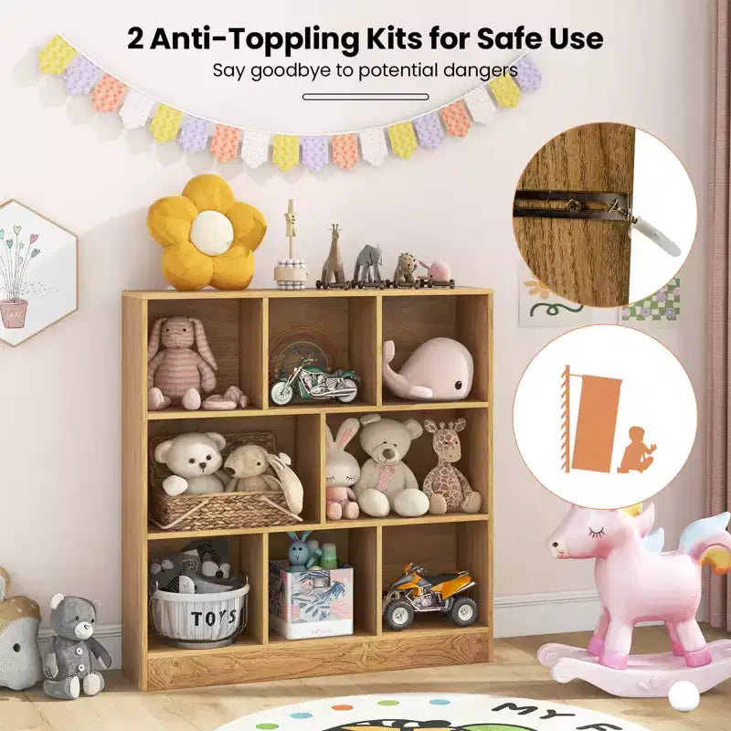 Étagère 8 cubes, 41 po, en bois, organiseur de rangement pour jouets et livres d'enfants, naturel/blanc