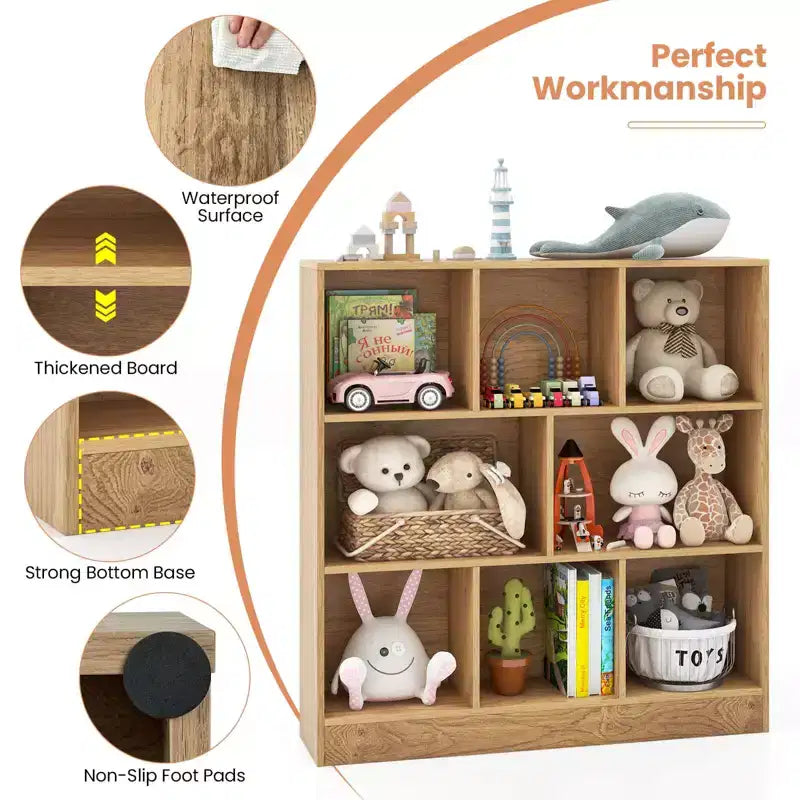 Étagère 8 cubes, 41 po, en bois, organiseur de rangement pour jouets et livres d'enfants, naturel/blanc