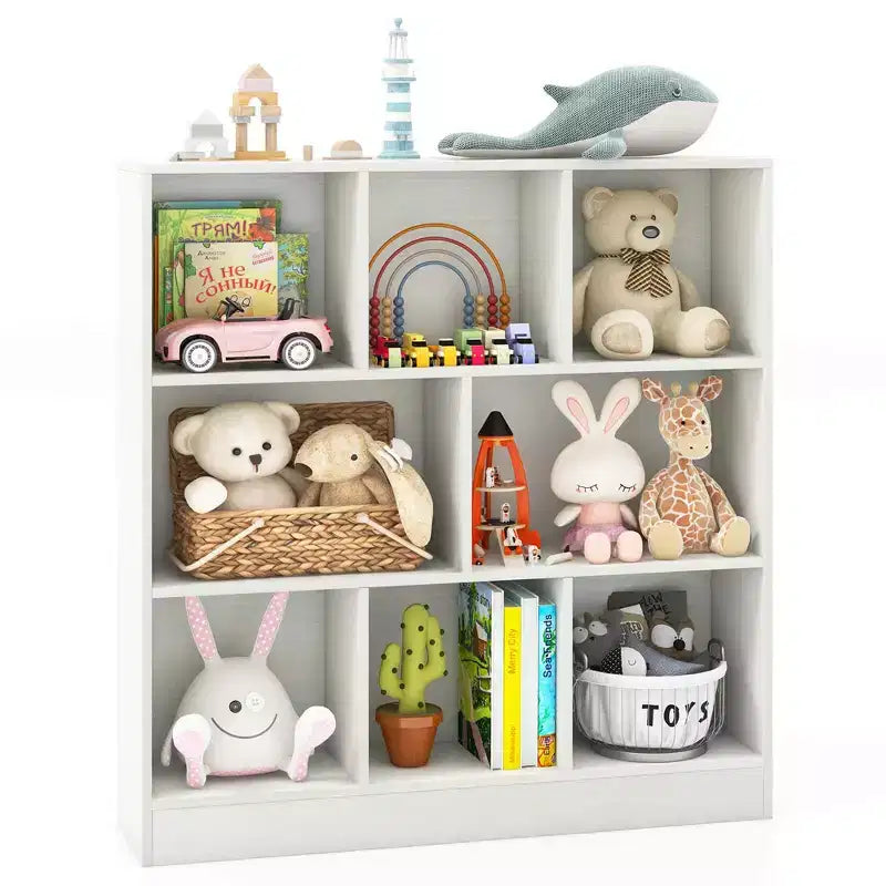 Étagère 8 cubes, 41 po, en bois, organiseur de rangement pour jouets et livres d'enfants, naturel/blanc