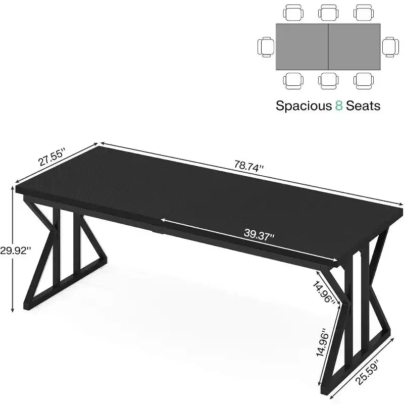 Bureau de direction de 78,7 pouces, bureau d'ordinateur pour bureau à domicile, noir