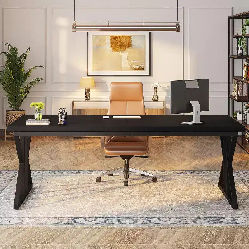 Bureau de direction de 78,7 pouces, bureau d'ordinateur pour bureau à domicile, noir