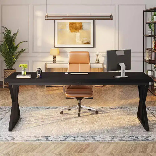 Bureau de direction de 78,7 pouces, bureau d'ordinateur pour bureau à domicile, noir
