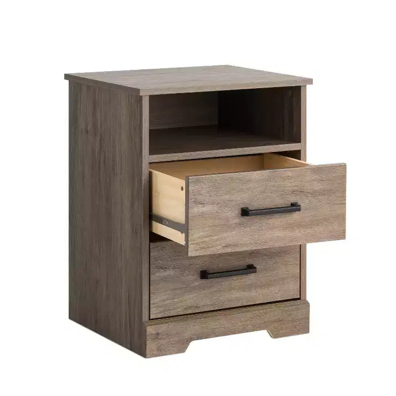 Table de chevet rustique avec 2 tiroirs et étagère ouverte